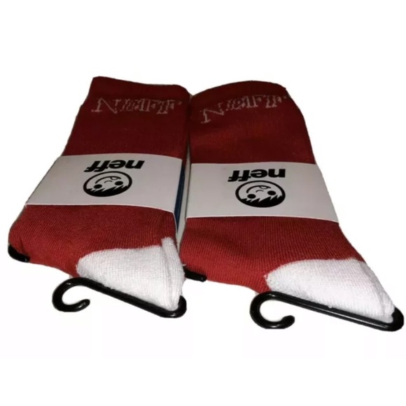 Neff Crew Socks 2 Pair Men 6.5-12 Red w/ White & Logo Skate Snowboard BMX NEW! - Picture 10 of 10